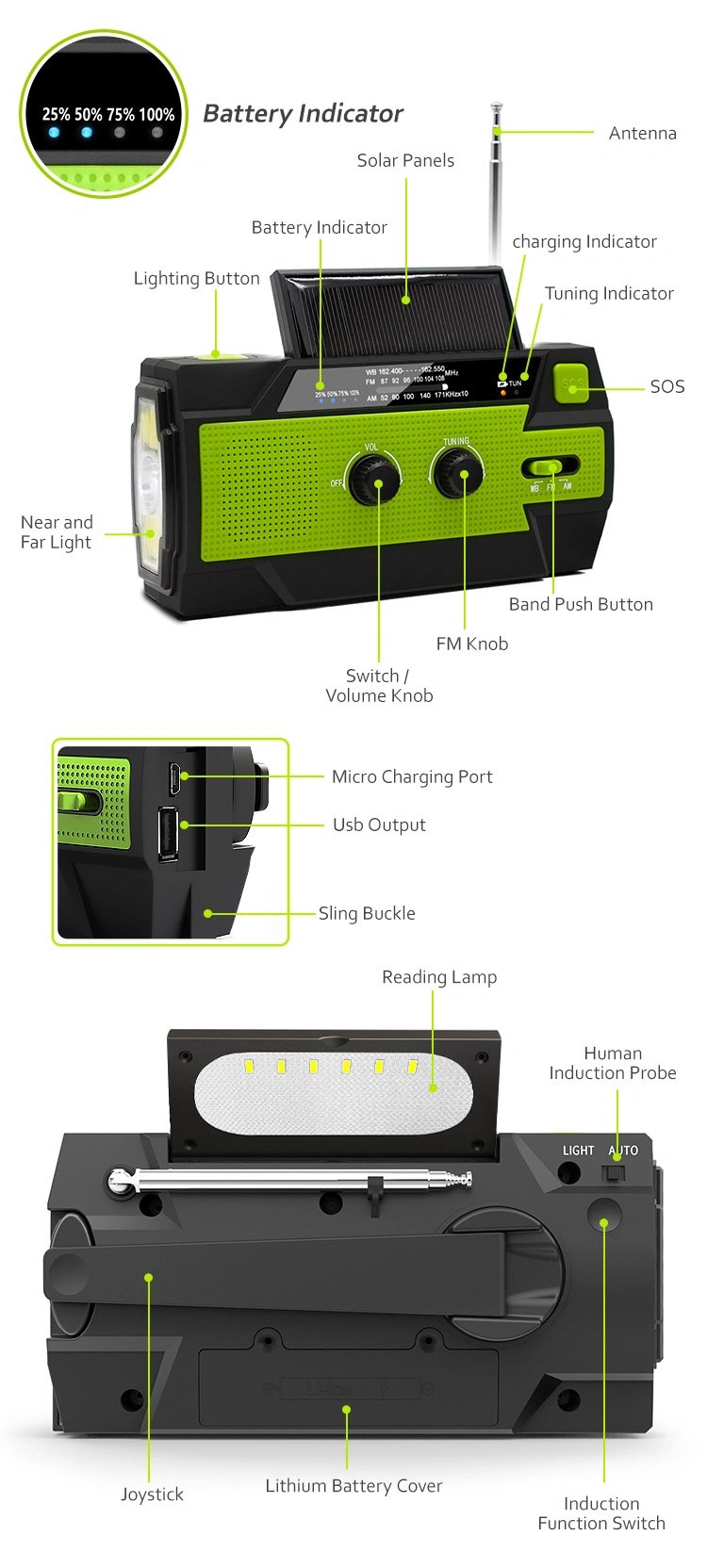 Amazon Mobile Charger 4000mAh Solar Panel Power Banks Solar Light Weather Radio