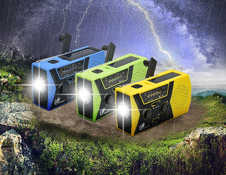 Emergency Flashlight Am FM Wb Solar Powered Radio Hand Crank with Mobile Charging 2000mAh Battery for Camping Walkman