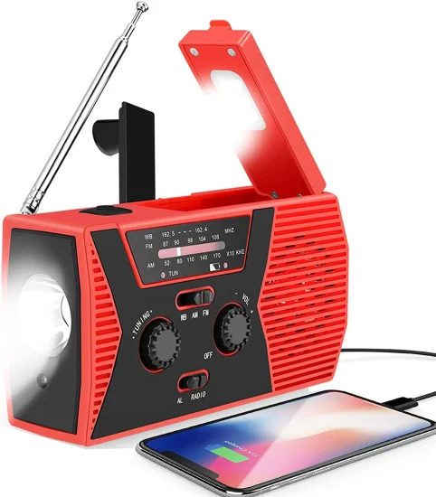 Emergency Flashlight Am FM Wb Solar Powered Radio Hand Crank with Mobile Charging 2000mAh Battery for Camping Walkman